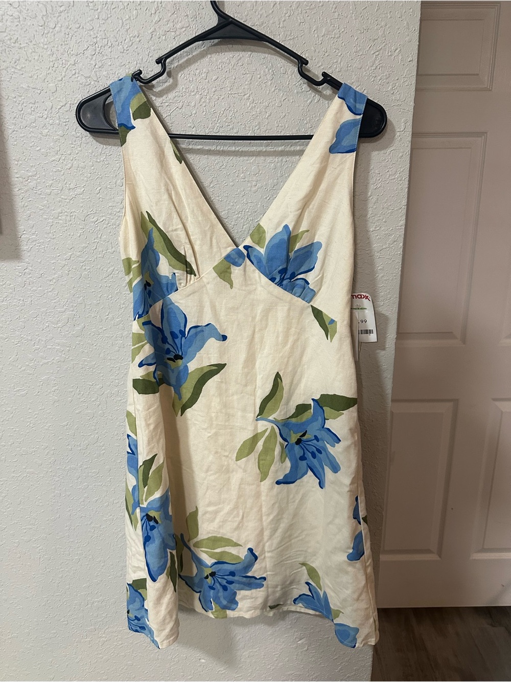 Japna Cream Midi Dress with Blue Floral Print NWT